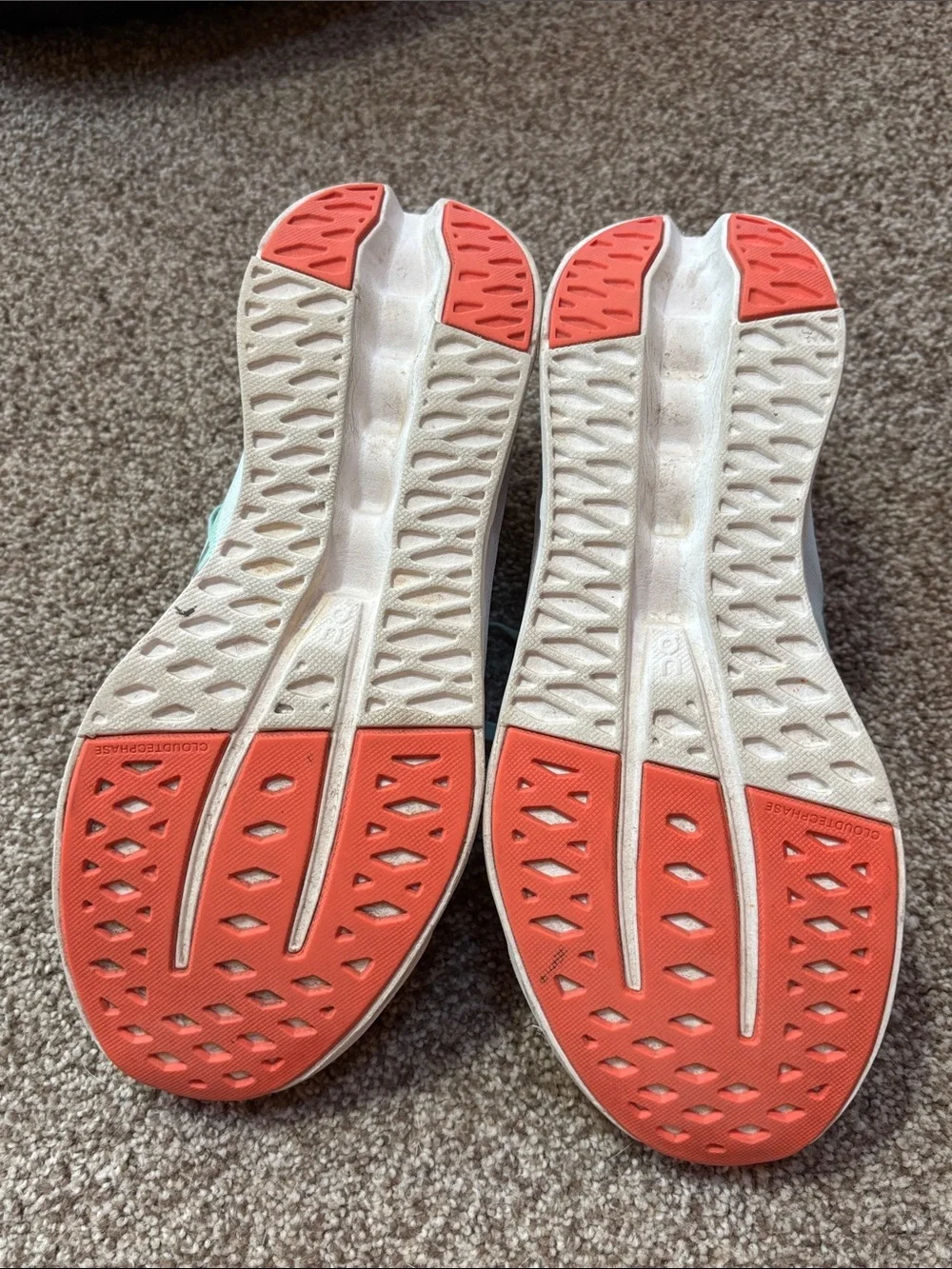 On Running Sneakers in Mint Green with Orange Accents
